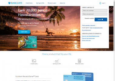 Barclays credit card website screenshot