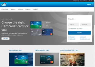 Citi Banking & Credit Cards homepage