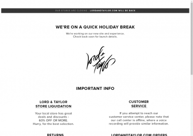Lord and Taylor homepage store liquidation screenshot
