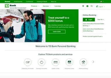 TD Personal Banking homepage screenshot