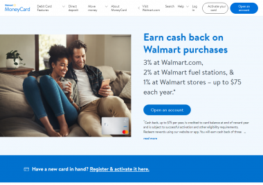 Walmart MoneyCard website screenshot