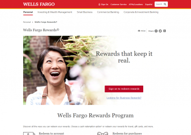 Wells Fargo Rewards landing page screenshot