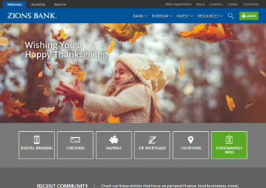 Zions Bank homepage screenshot