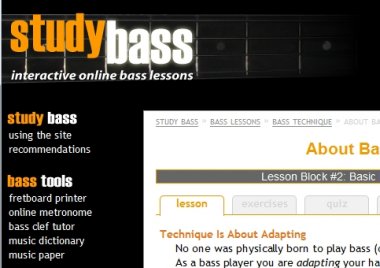 screen shot of studybass.com navigation