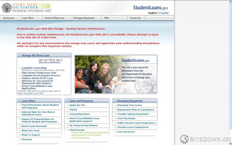 studentloans.gov down for maintenance
