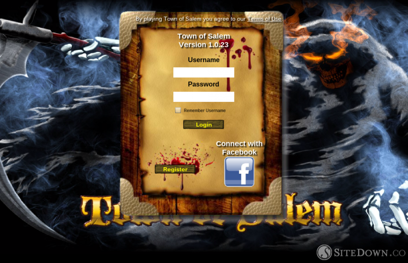 The login page for Town of Salem