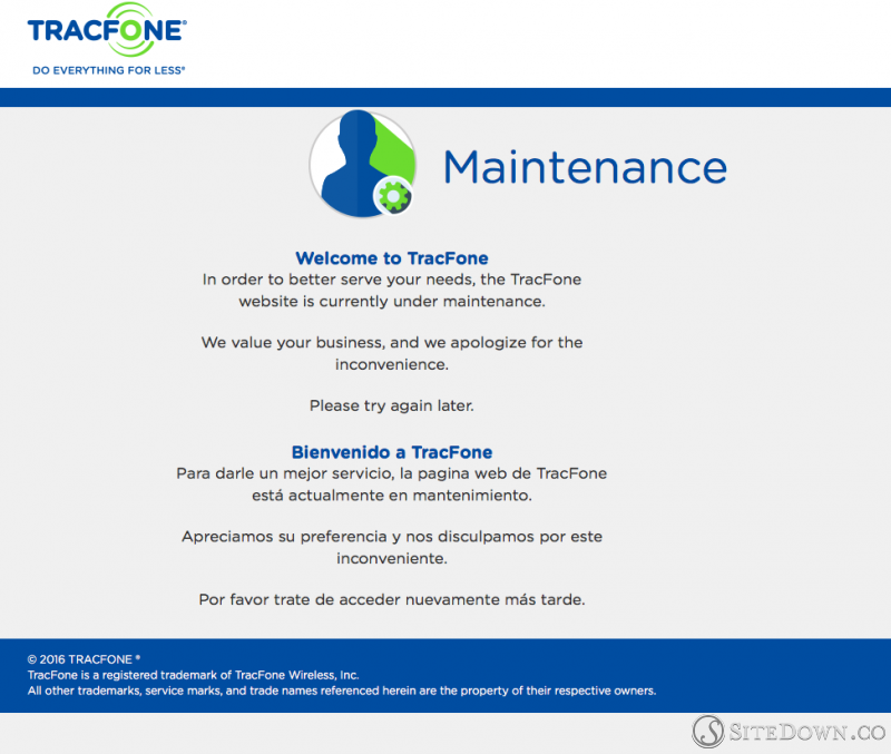 Website is under maintenance  TracFone Site Down Report
