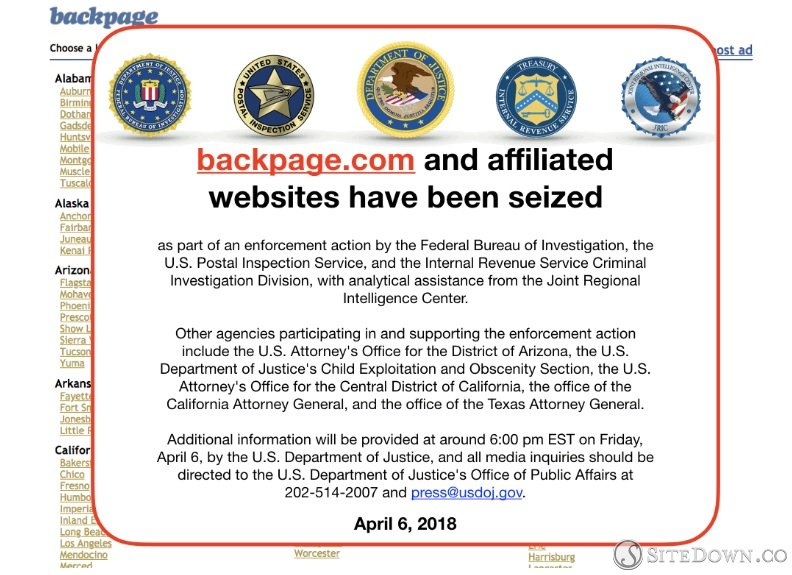 backpage.com and affiliated websites have been seized