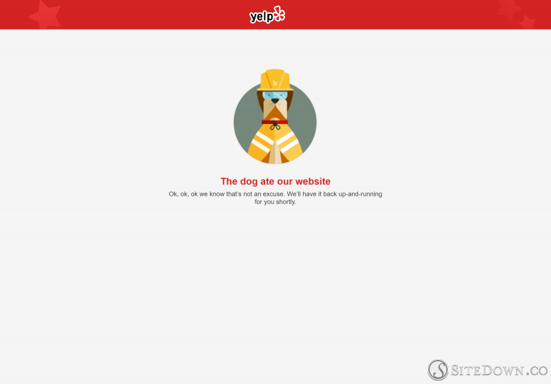 Yelp error message: The dog ate our website