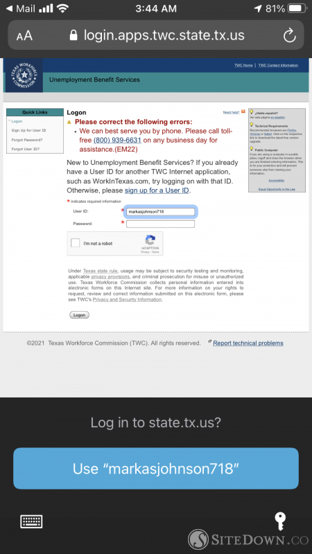 Account Login Texas Workforce Commission Site Down Report