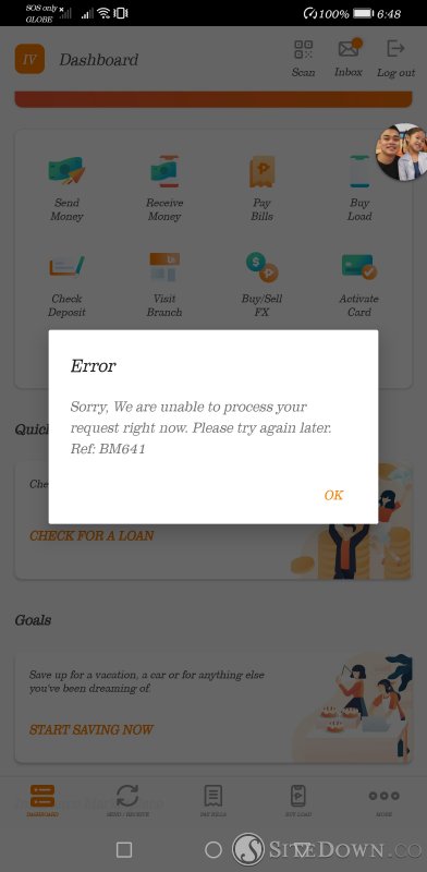 unable to access quick loan in Unionbank APP | Union Bank Site Down Report