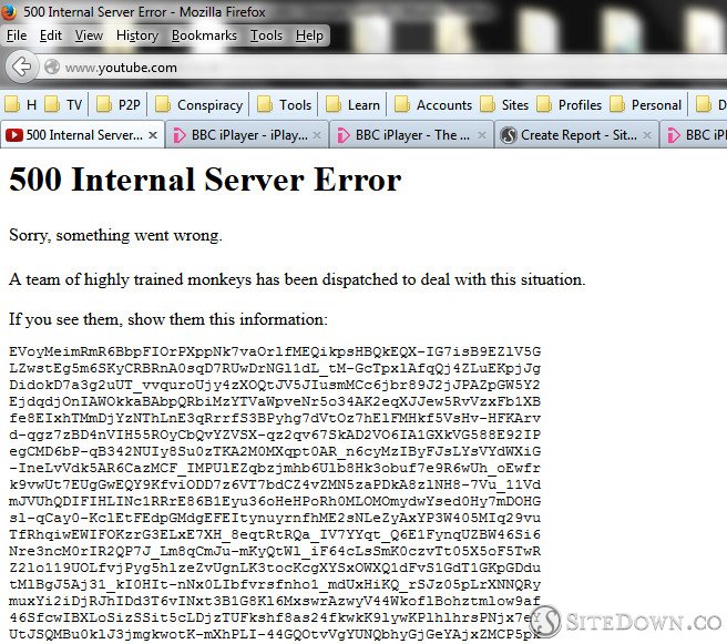 screenshot of YouTube error screen