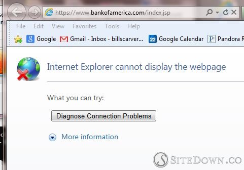 "Internet Explorer cannot display the webpage" error.  Chrome works. 