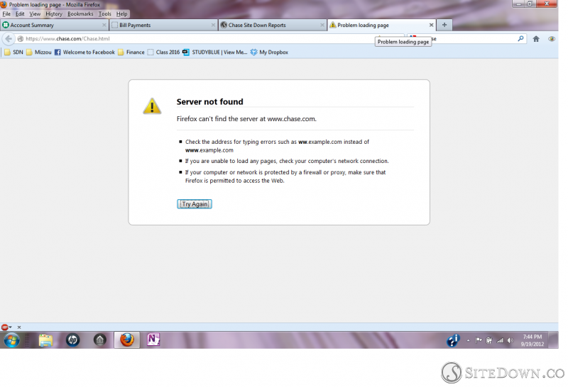 Problem Loading page firefox server not found chase