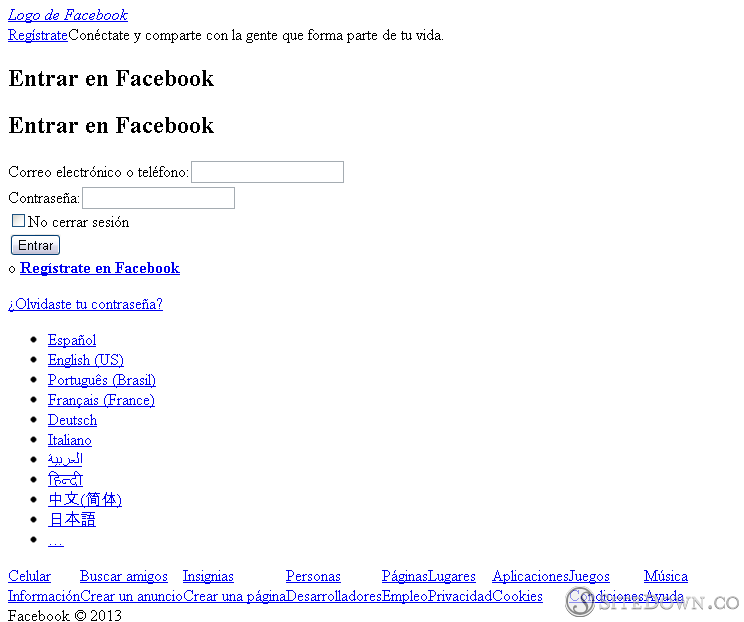 Facebook is down. Not loading & Misconfigured, rendering it impossible enter
