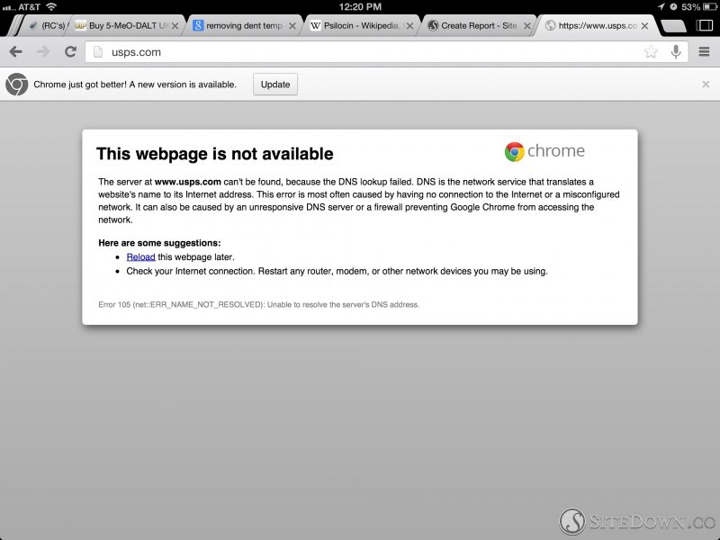 screen shot of error in google chrome when trying usps.com
