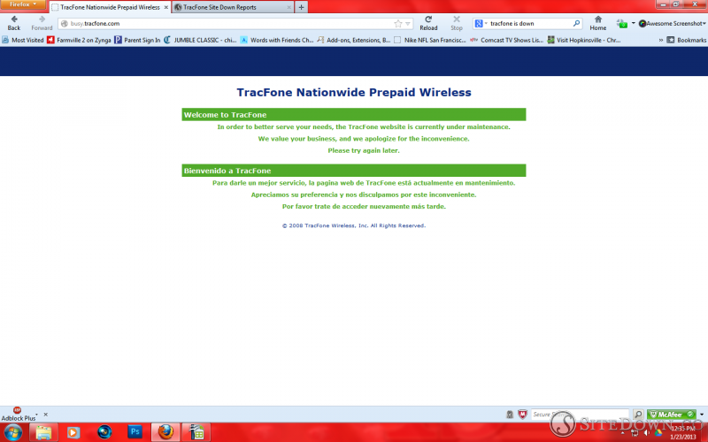 TracFone website down due to maintainence